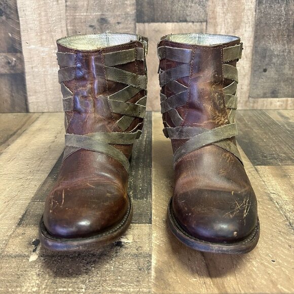 Freebird by Steven Sammi Ankle Strappy Brown Boots Booties Womens 8 - Picture 6 of 12